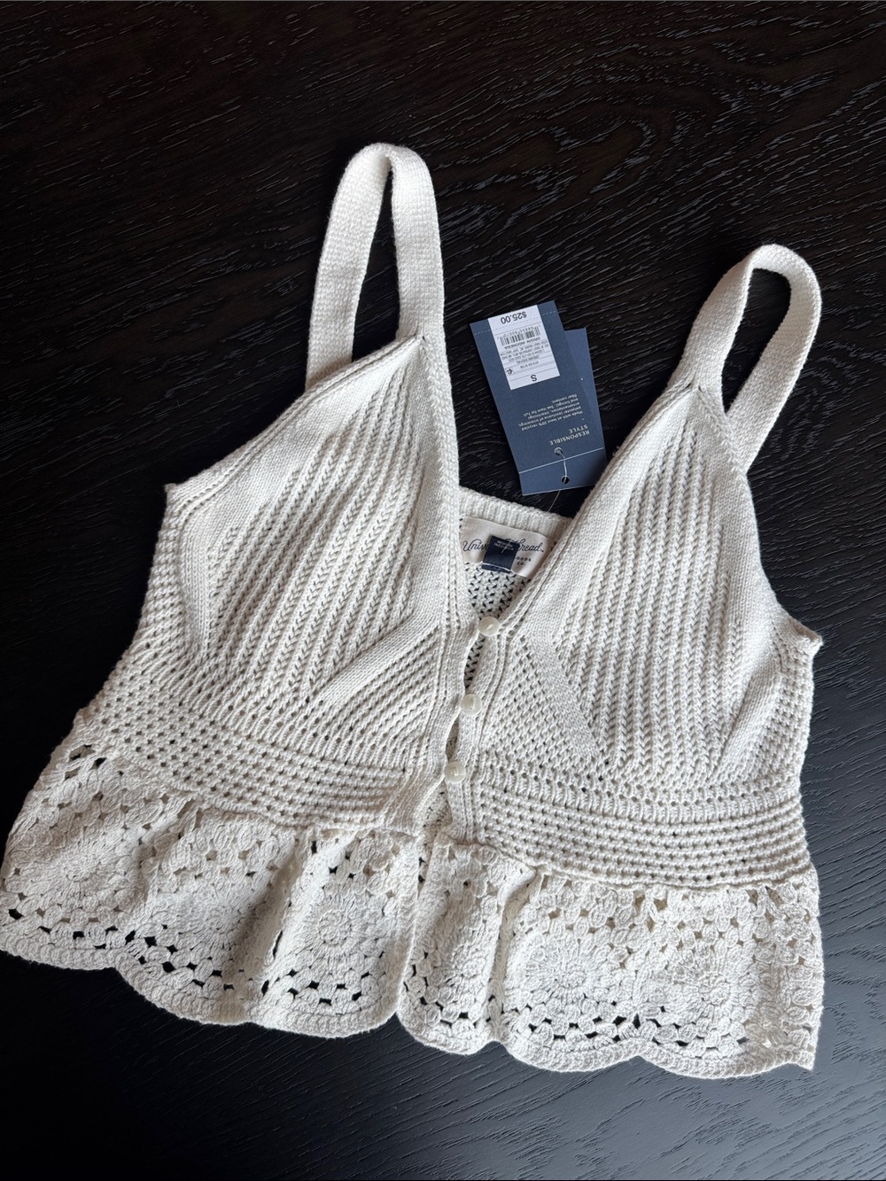Universal Thread Cream Crochet Knit Peplum Tank